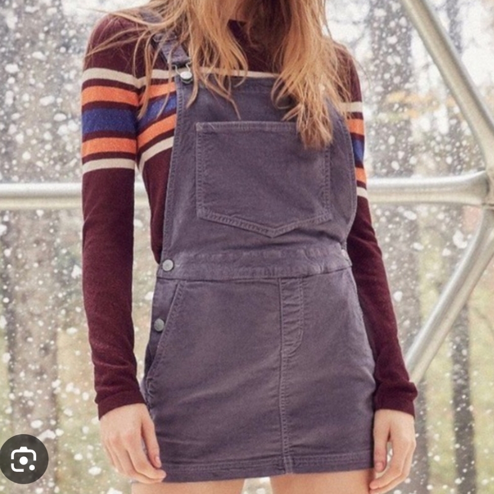 Urban Outfitters Purple Velour Overall Mini Dress Adjustable Pockets Size Large